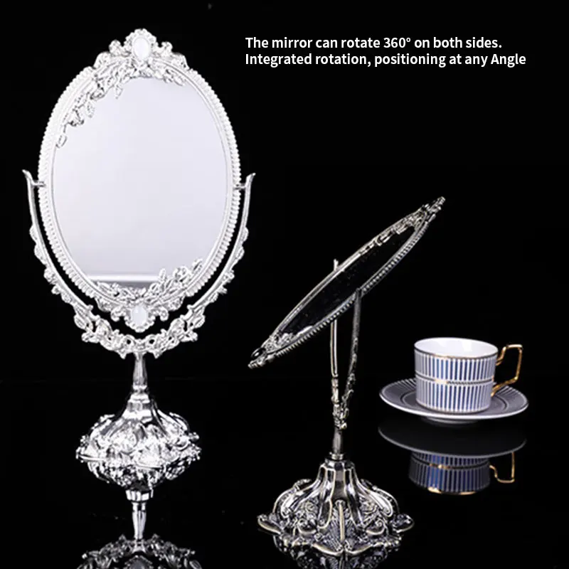 

European Double Sided Makeup Mirror Rotatable Vintage Oval Dresser Mirror for Bedroom Living Room Desktop Decoration