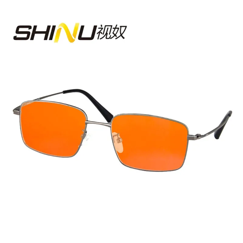 Men’s Glasses Metal Frame Orange lenses blue light filter computer glasses for gaming full blocking light blue Eyewear lunette