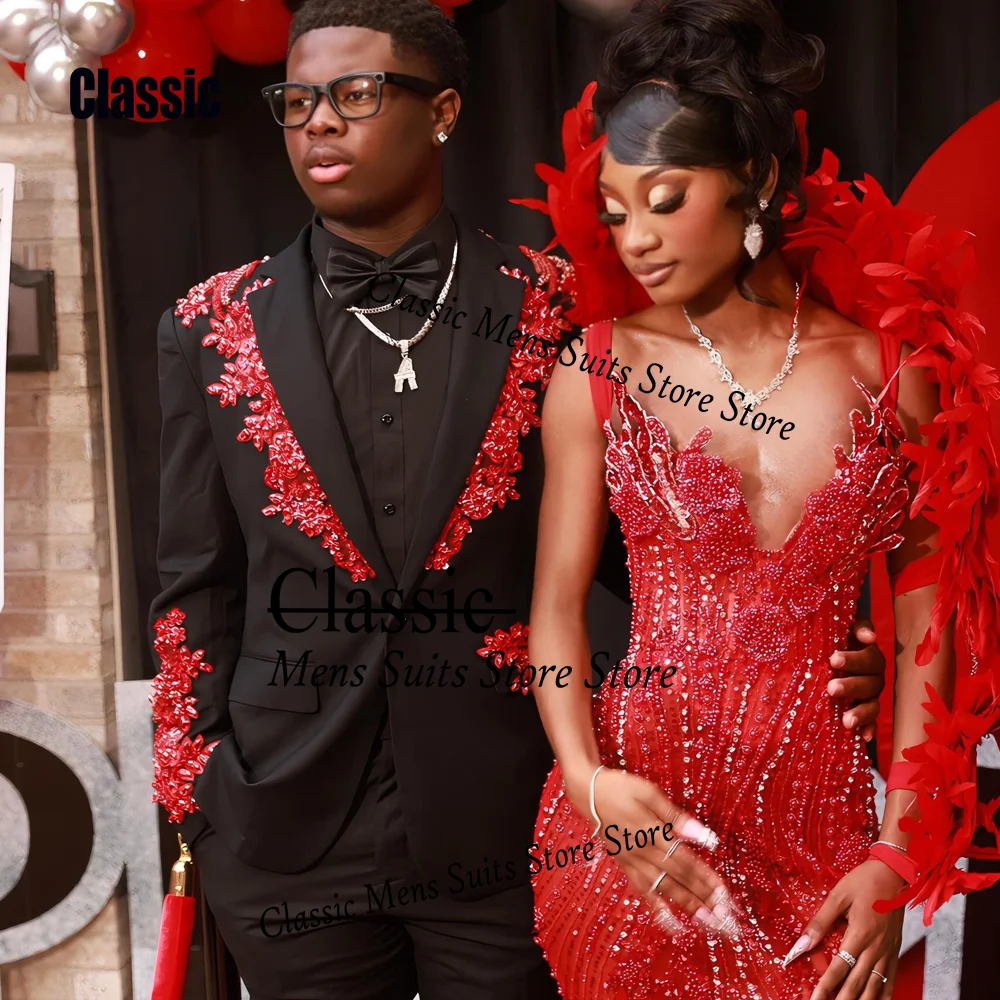 

Customized Corset Embroidery Men Suits 2 Pieces Sets Male Party Blazers Glitter Groom Evening Tuxedos Slim Sequin Costume Homme