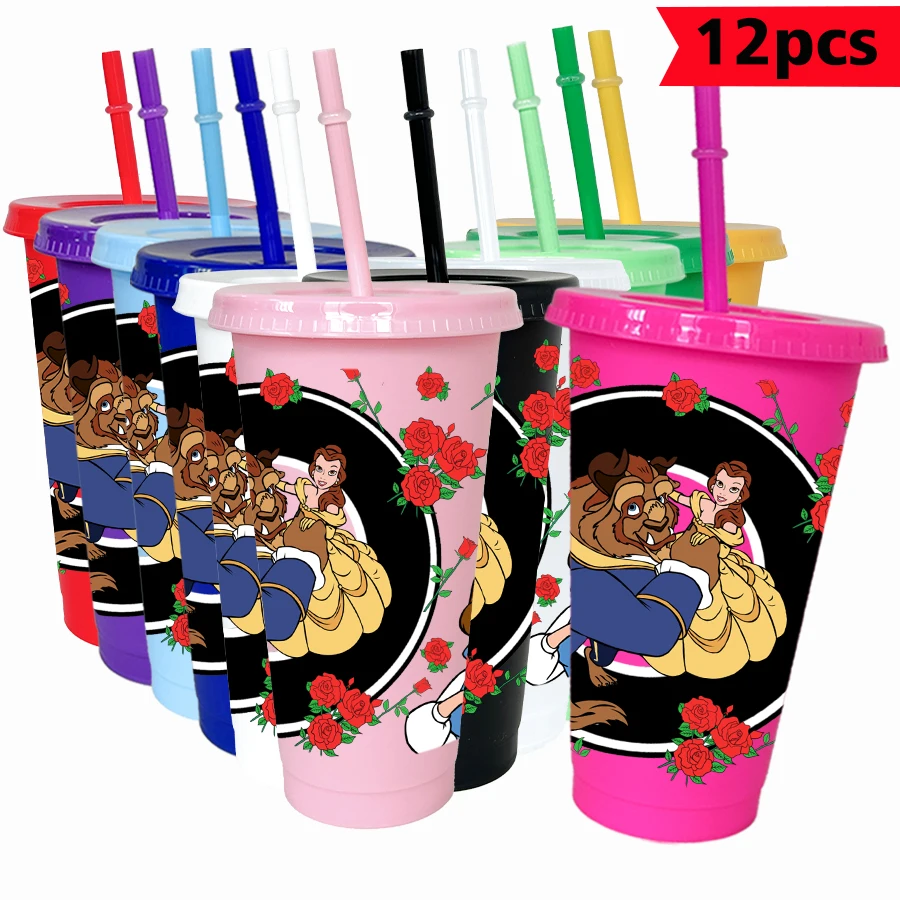 

12 шт./упак. Disney красивая женщина роза 26 унций красочный пластиковый стакан для дня рождения, питьевая посуда, чашка для сока, кофе