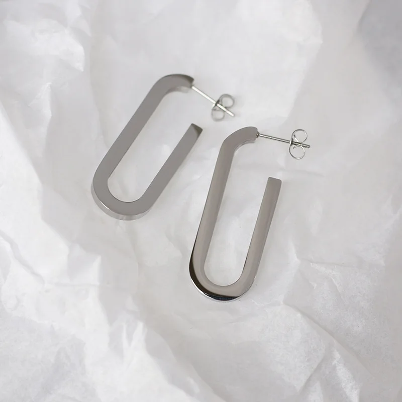 Titanium With 18k Gold Simply U Earrings Women Jewelry Punk Designer Club Cocktail  Party Boho Japan Korean