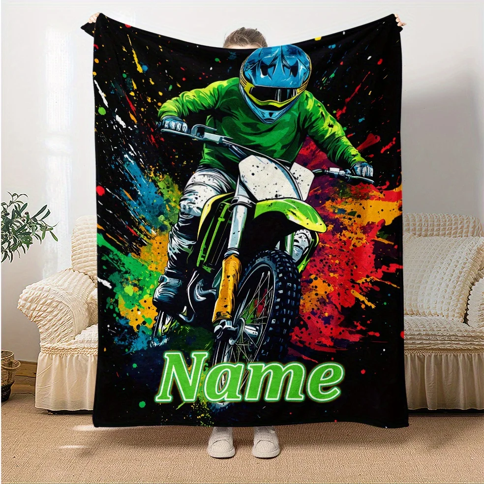 Customized Name, Text, Motorcycle Rider Printed Soft Warm Blanket, Lightweight Flannel Sofa, Bedroom Living Room