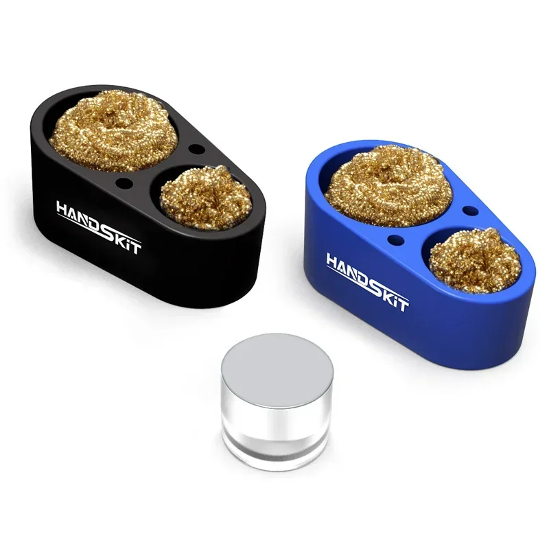 HANDSKIT Blue/Black Soldering Iron Holder Copper Ball Solder Paste Silicone Kit Portable Cleaning Tin Slag Box