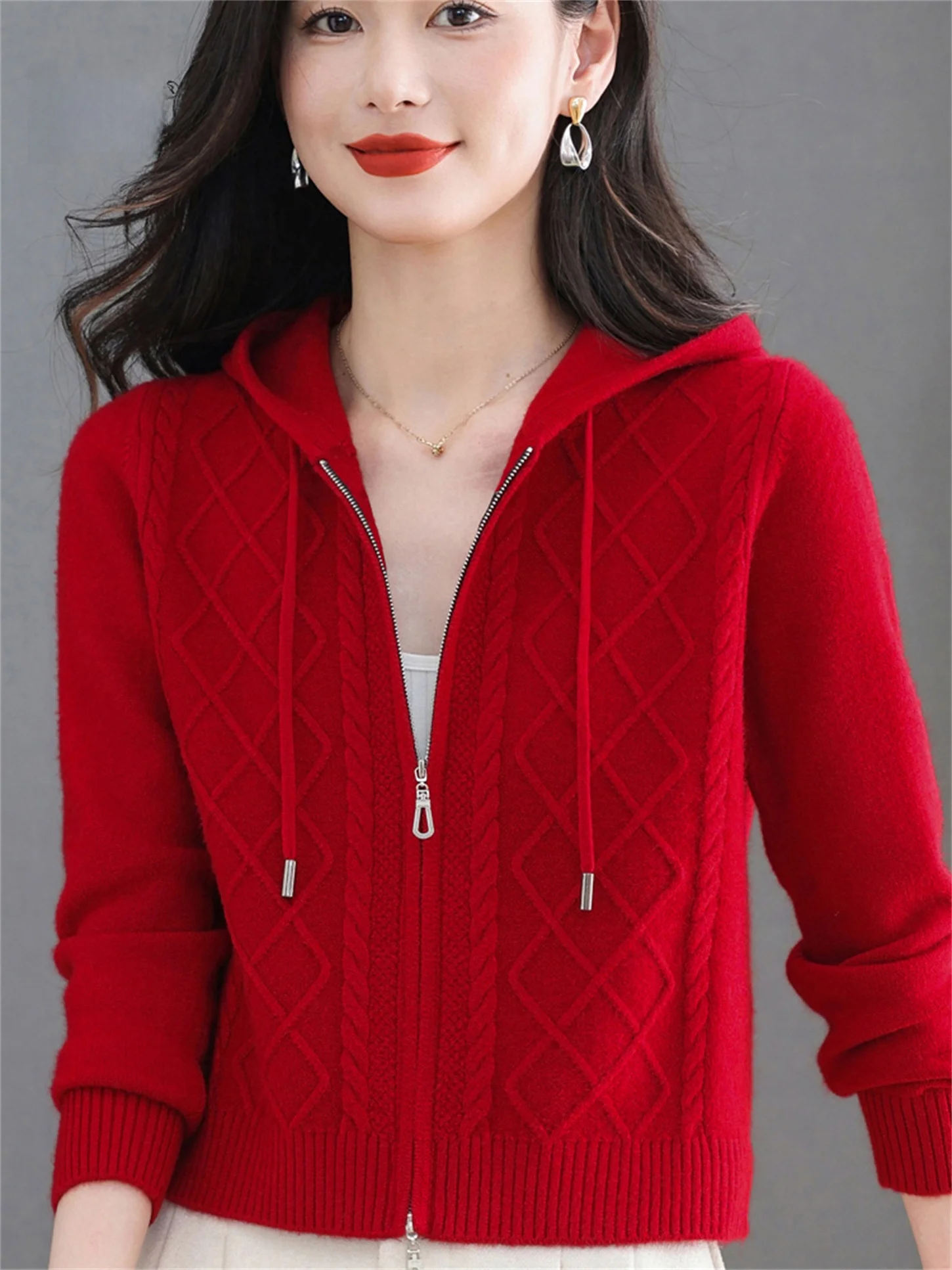 

Faionable вязаное пальто для женщин среднего возраста, весенне-осенний открытый кардиган с капюшоном, свободный базовый слой, маленький ут