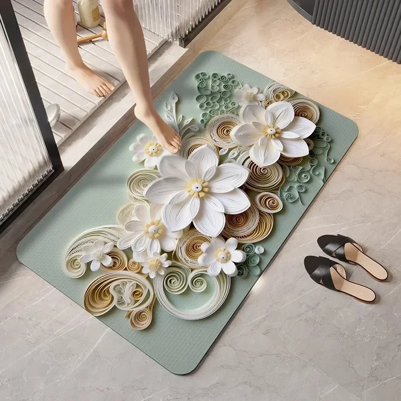 Diatomaceous Earth Floor Mat 3D Three-dimensional Floral Household Bathroom Anti Slip Mat