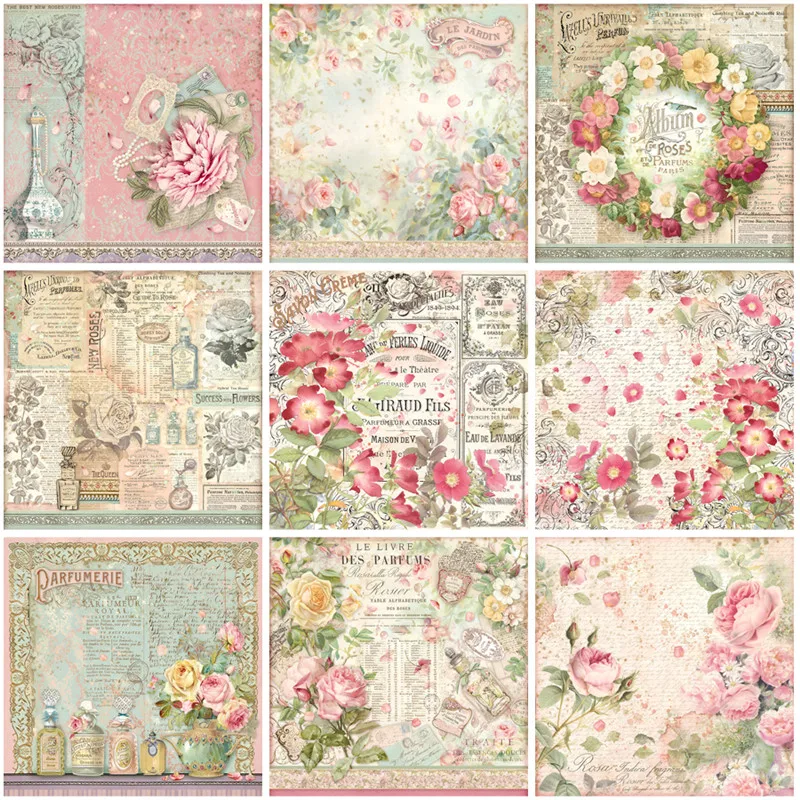 Retro Pink Rose Flower Stickers DIY Scrapbook Collage Stationery Deco Junk Journal Bottle Label Tag Photo Album Stickers