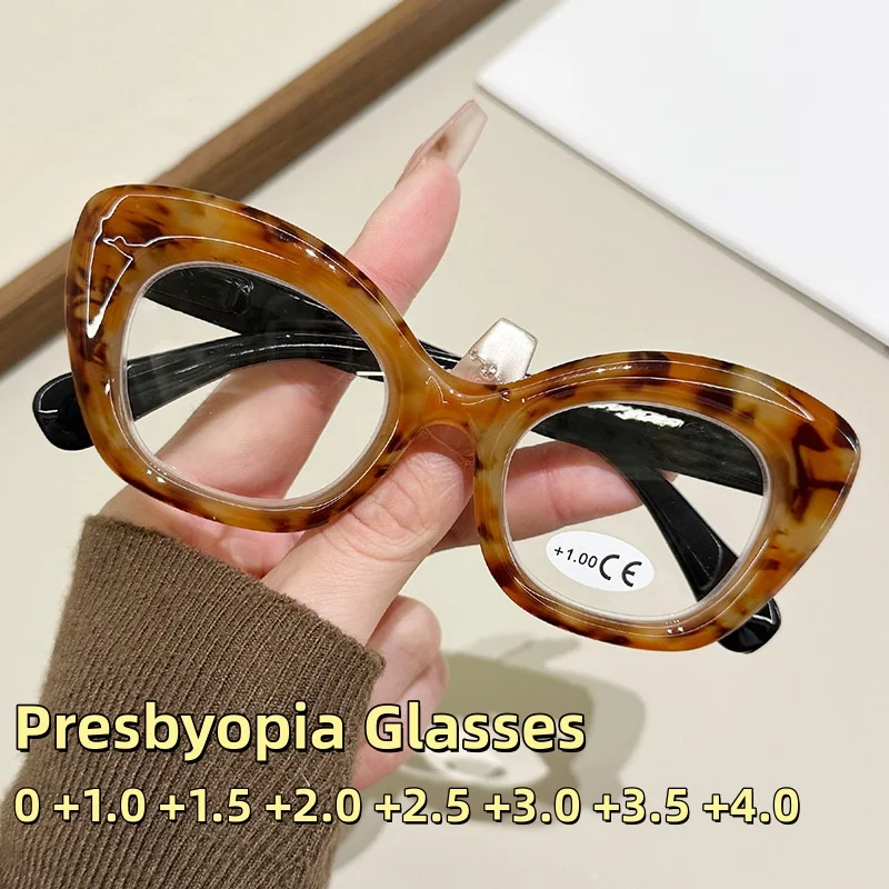 

Fashionable and Personalized Cat Eye Presbyopia Glasses Advanced Retro Tortoiseshell Thick Frame Anti Blue Light Glasses