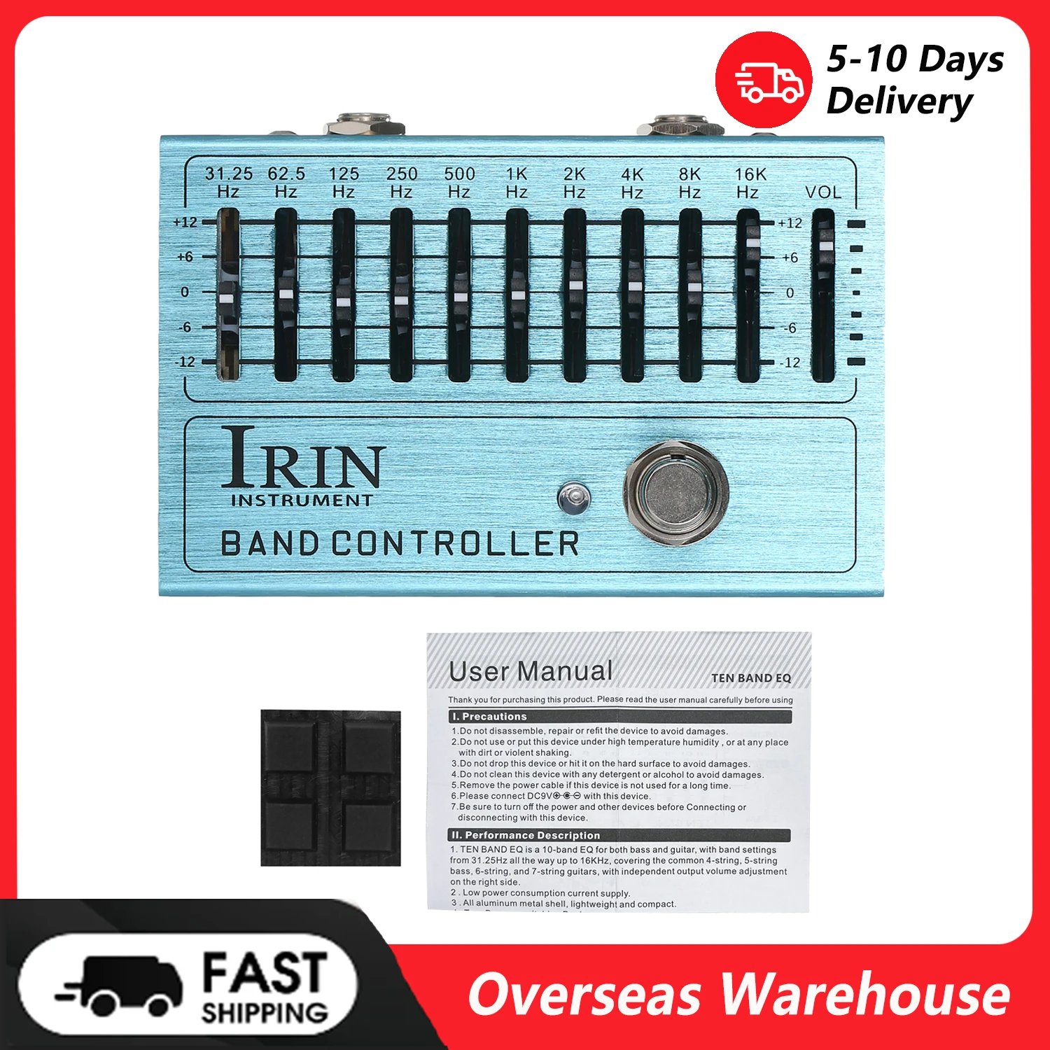 

Педаль эквалайзера для гитары 10-полосный эквалайзер Педаль эффектов для гитары Эквалайзер для гитары с настоящим байпасом для гитары Бас Корпус из алюминиевого сплава