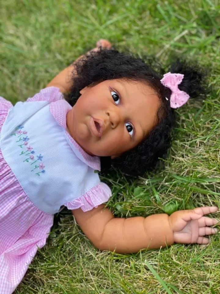 NPK 24inch magrot Dark Brown Skin Soft Cloth Body Reborn Toddler Girl Doll Rooted Hair High Quality Hand Painted Doll