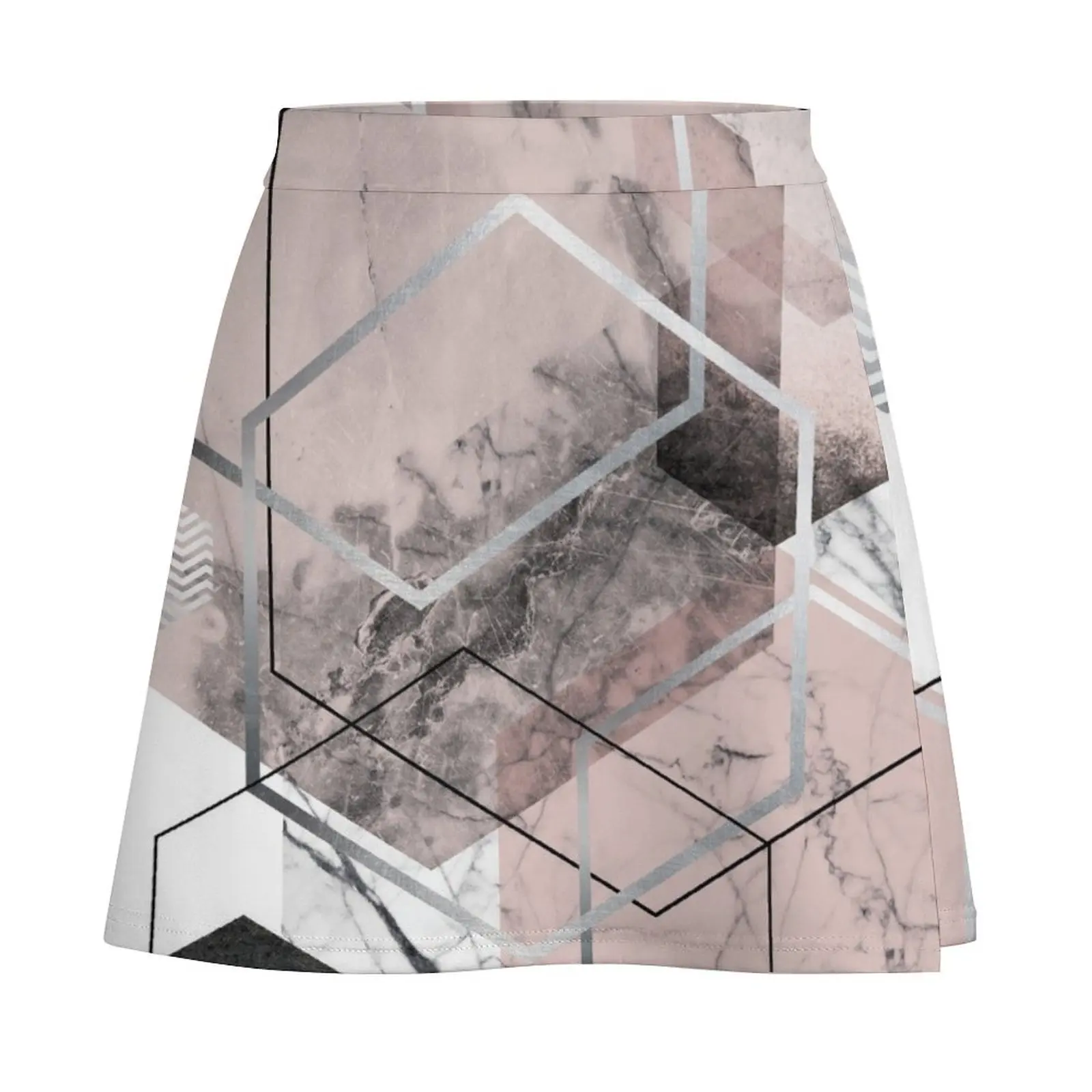 Blush and Grey Geometric Mini Skirt korean fashion Female dress Mini Skirt