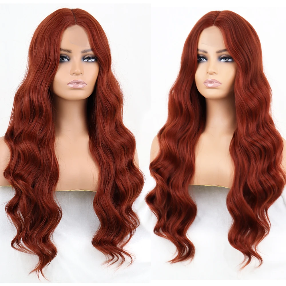 WERD Long Wavy Wine Red Synthetic Wig For Women\'s Heat-Resistant Natural Half Part Cosplay Party Lolita Wig