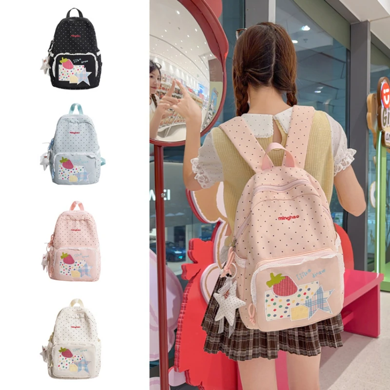 Sweet Polka Dot Backpack for Women, Large Capacity Cute School Bag for Teen Girls, Fashion Casual Travel Aesthetic Backpack