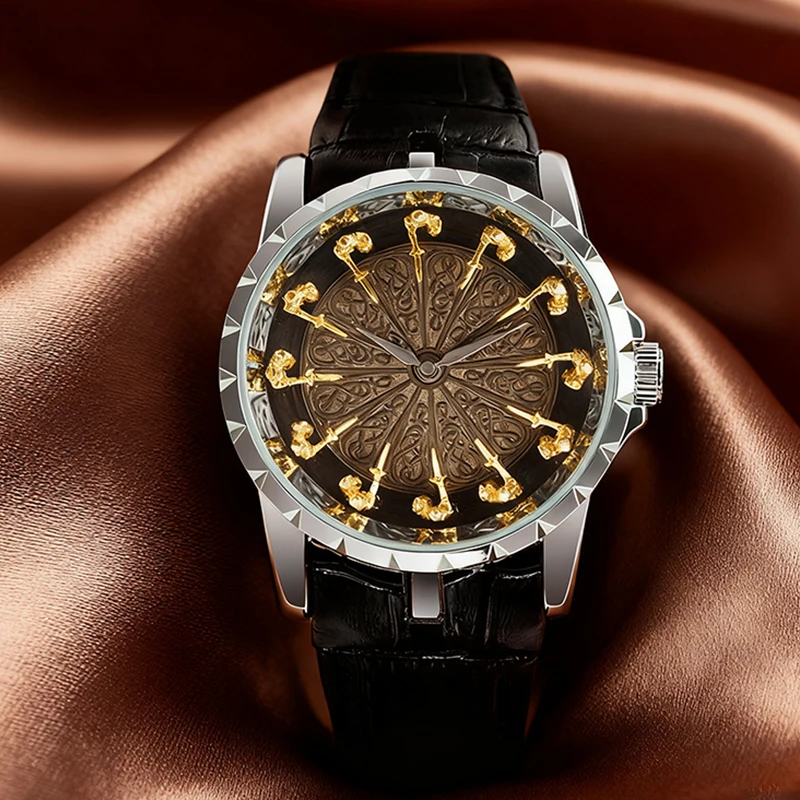 

Мужские серебряные и черные модные роскошные кварцевые часы Twelve Knights.