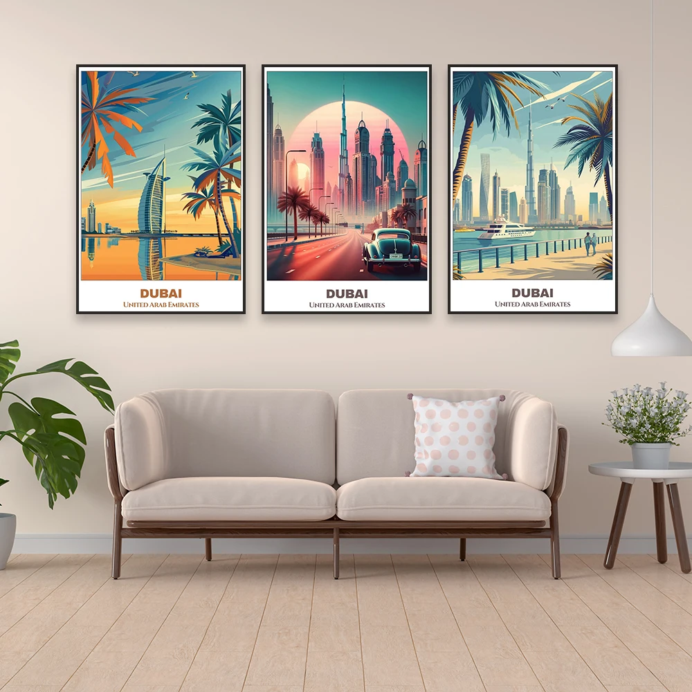 United Arab Emirates Dubai Travel Poster Vintage Cityscape Prints Colorful Landscape Canvas Painting Home Reading Room Decor