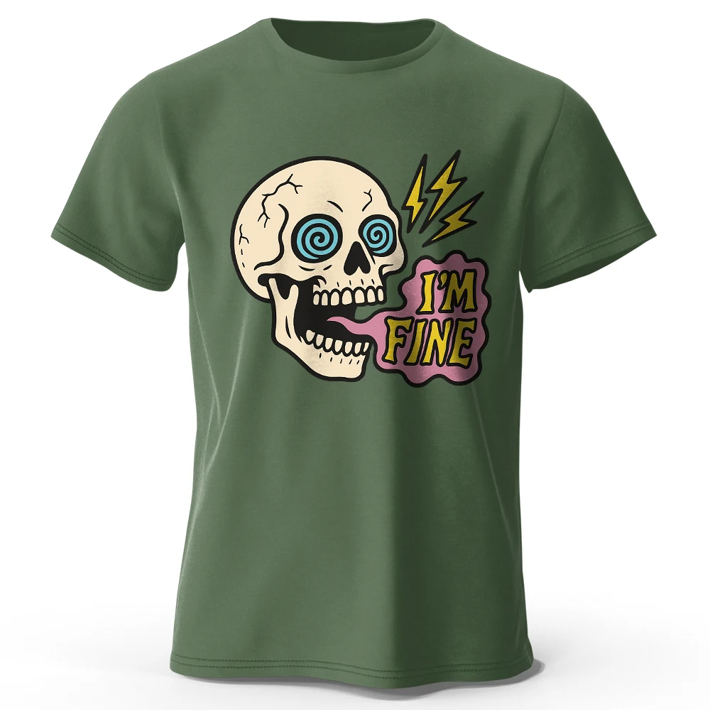 Men's I Am Fine Printed T-Shirt 100% Cotton Oversized Sarcastic Graphic Tees for Women Summer Tops Mood Streetwear