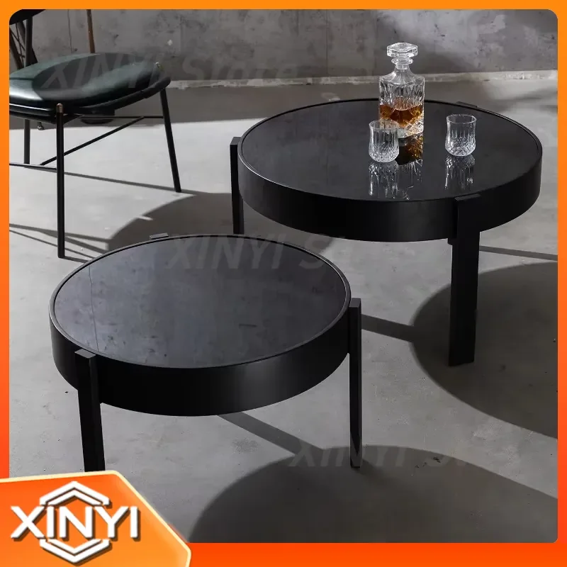 Nordic Round Coffee Table for Living Room Wrought Iron Glass Side Table Modern Circular Center Table Sturdy Metal Frame Home