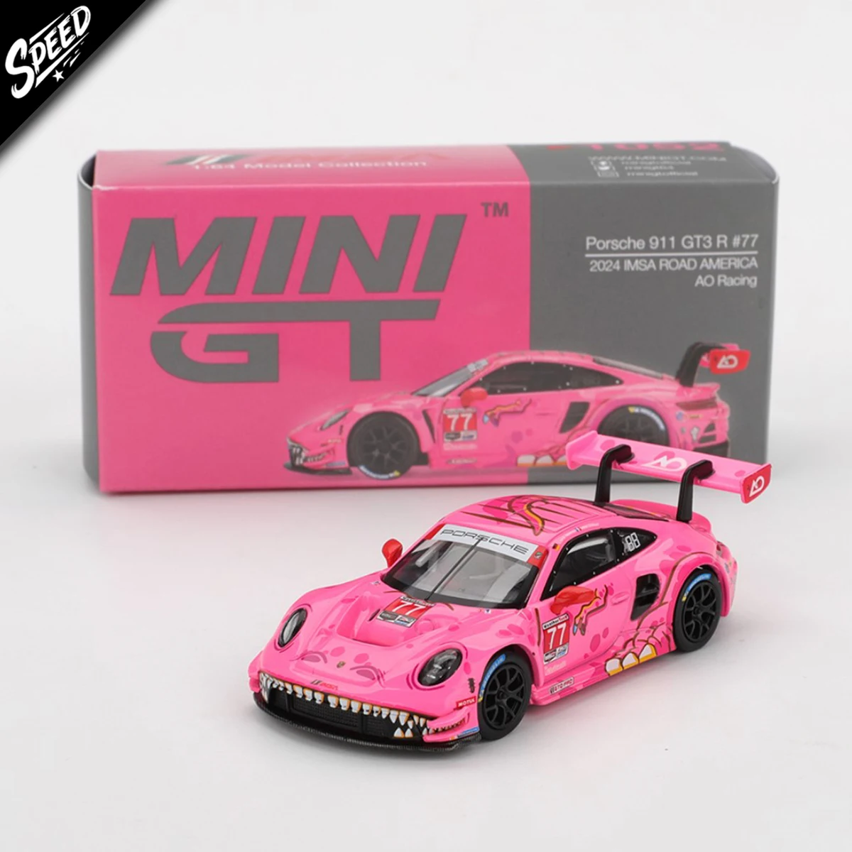 

MINIGT 1052. В наличии 1:64 911 GT3 R. # 77 AO Racing 2024, IMSA ROAD AMERICA, литая под давлением модель автомобиля, коллекция игрушек