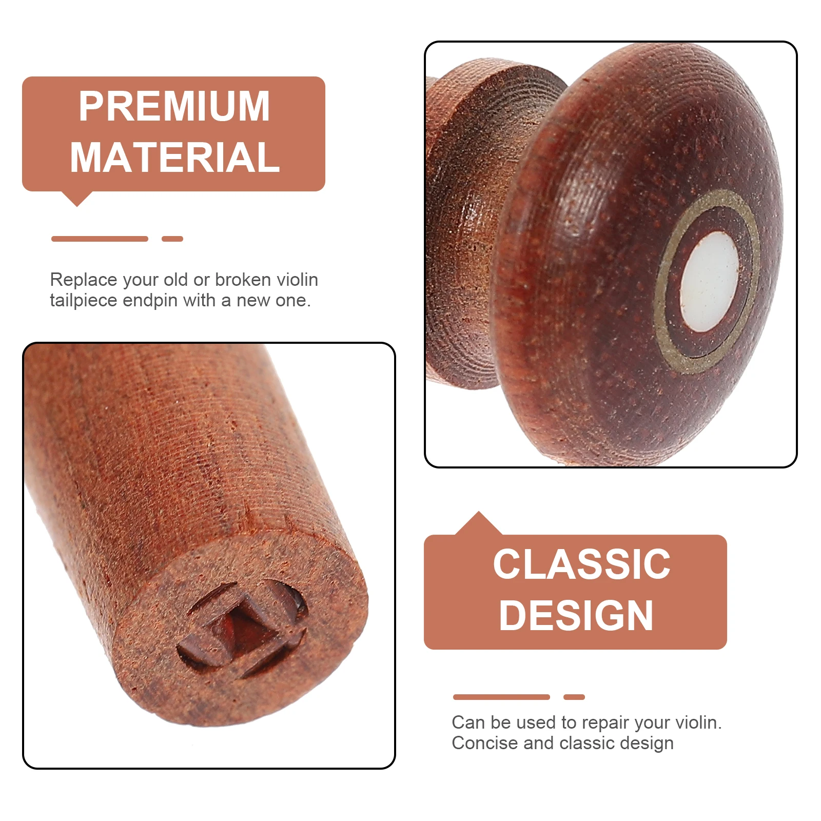 

3pcs Violin Tailpiece Endpin Wooden Replacement Parts Tuning Pegs Accessories 4/4-4/3 Size Practical Sensitivity Small
