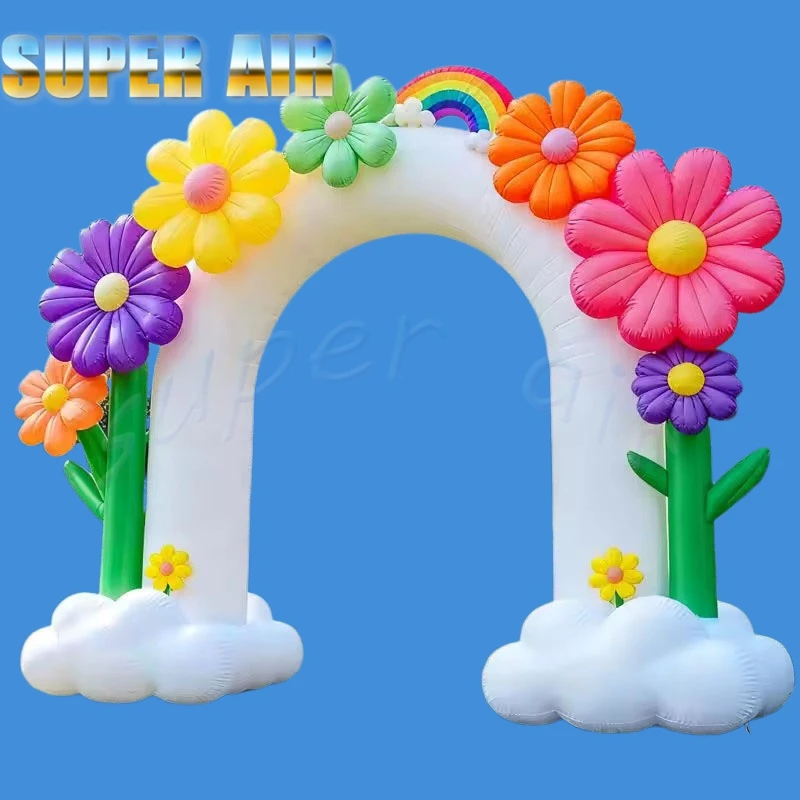 

Inflatable Flower Arch Gate with Rainbow Cloud Base, Multicolor Daisy Inflatable Arch for Wedding Birthday Festival Outdoor Lawn