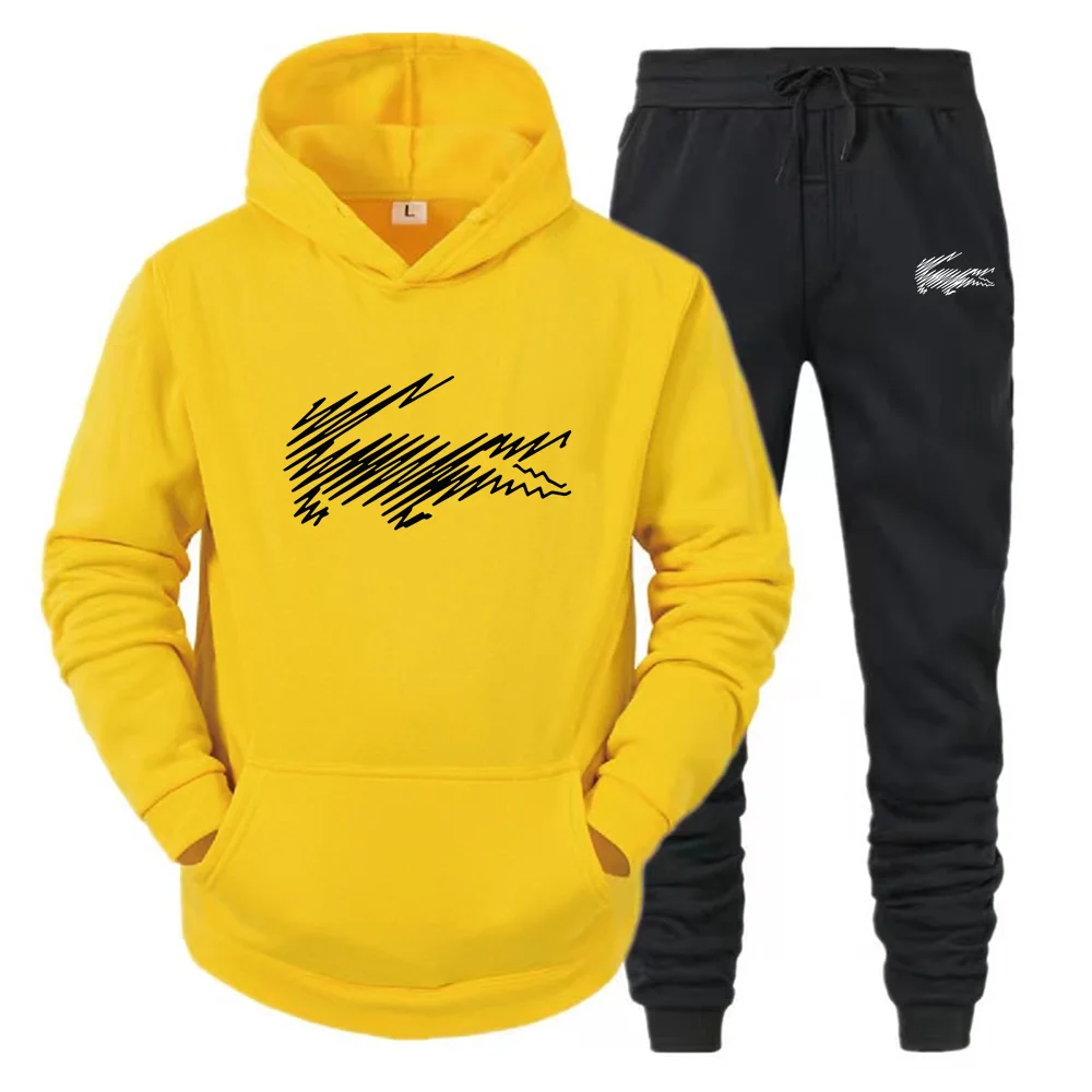 Autumn new men\'s hooded sweatshirt set casual and versatile young and handsome men\'s clothing, sports two-piece set