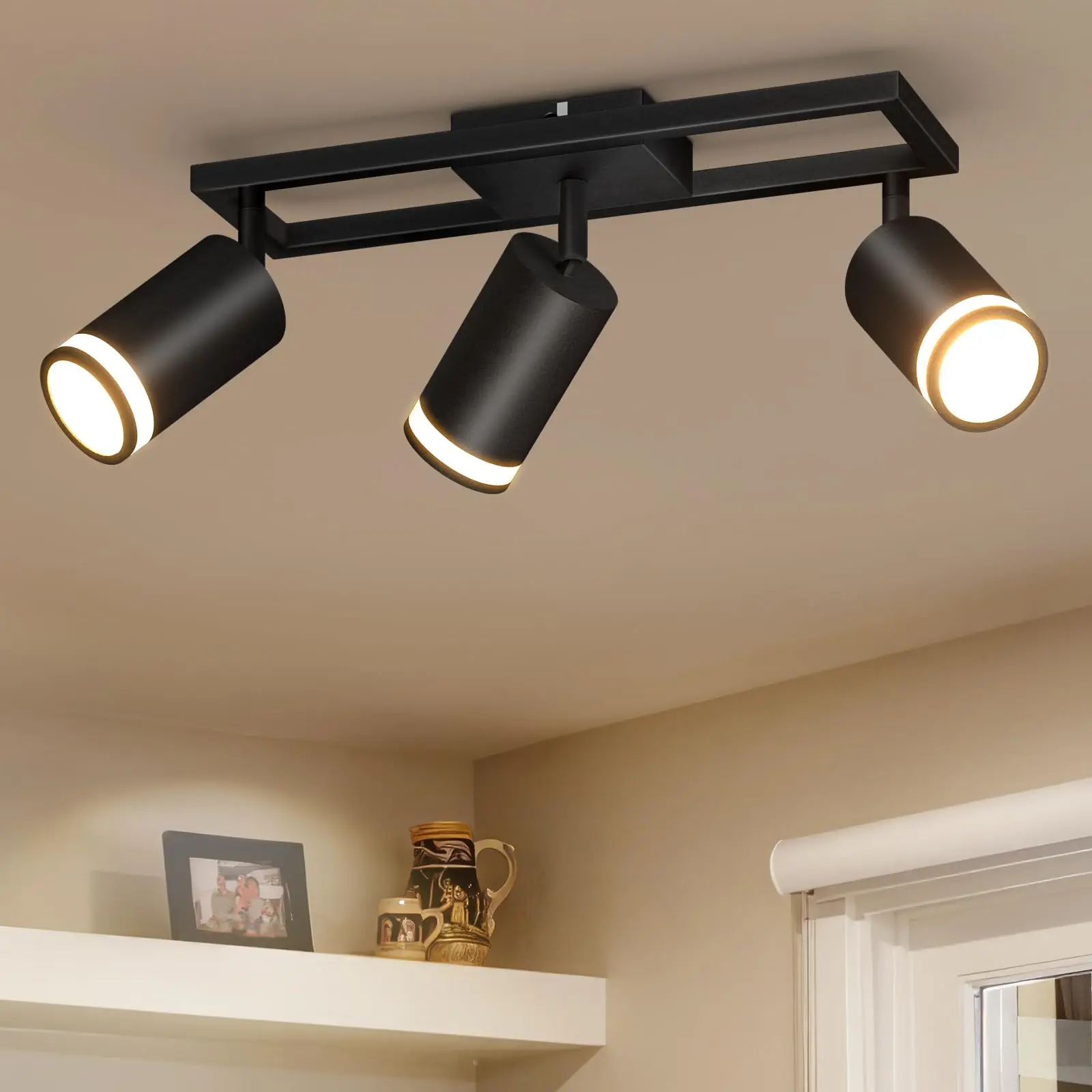 

LED Ceiling Spotlight 3 Flames Black Gu10, Ceiling Lamp Spotlight Swivelling 350°, Ceiling Spotlights for Kitchen Bedroom
