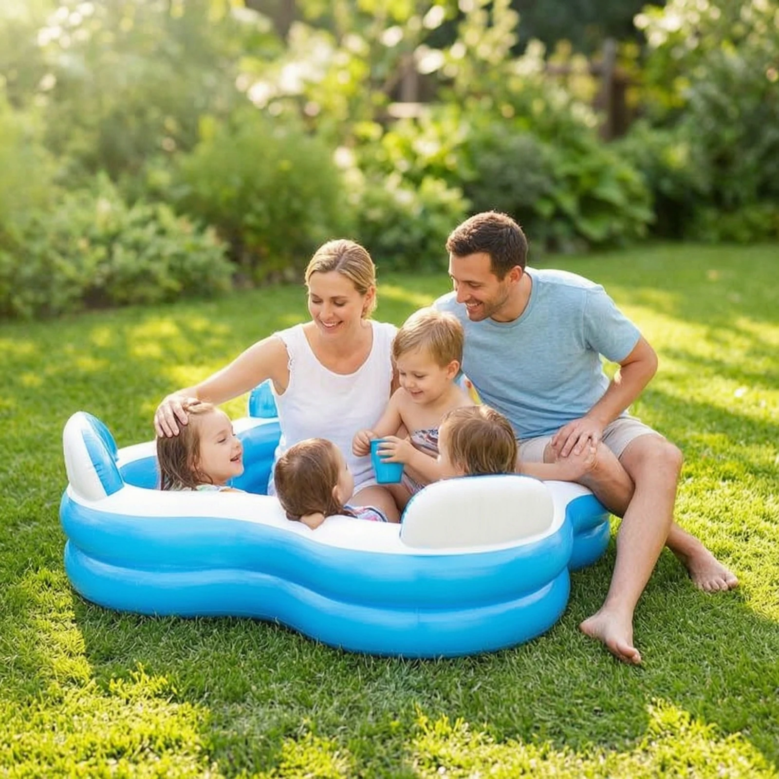 Lounge Pool with Seats Inflatable Family Lounge Pool Large Heavy Duty for Backyard, Garden