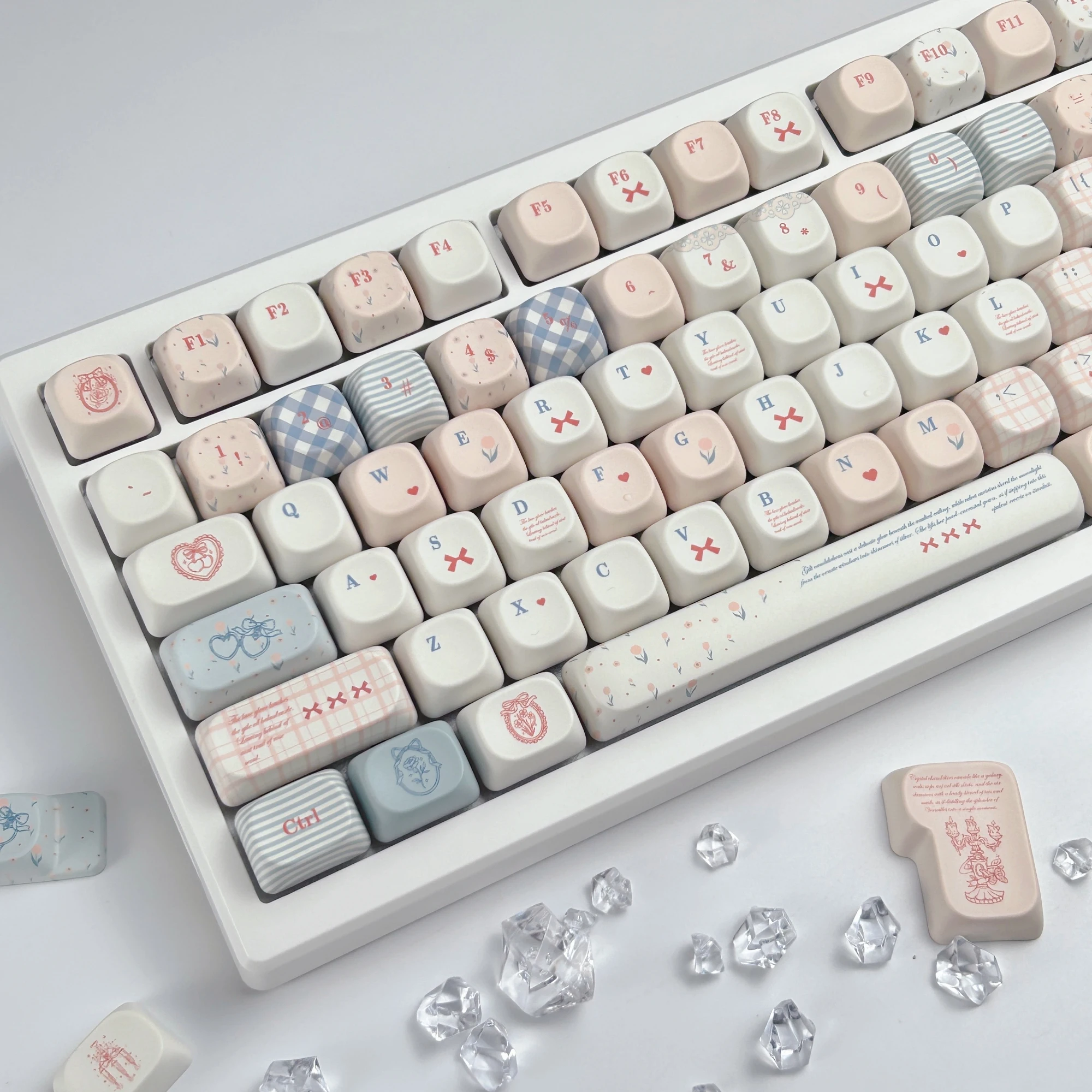 MAIMOOO Rococo Keycaps Blue Pink MOA Round Cute Keycap PBT Custom Cherry Key Caps for Aula Ajazz Mechanical Keyboard Gifts