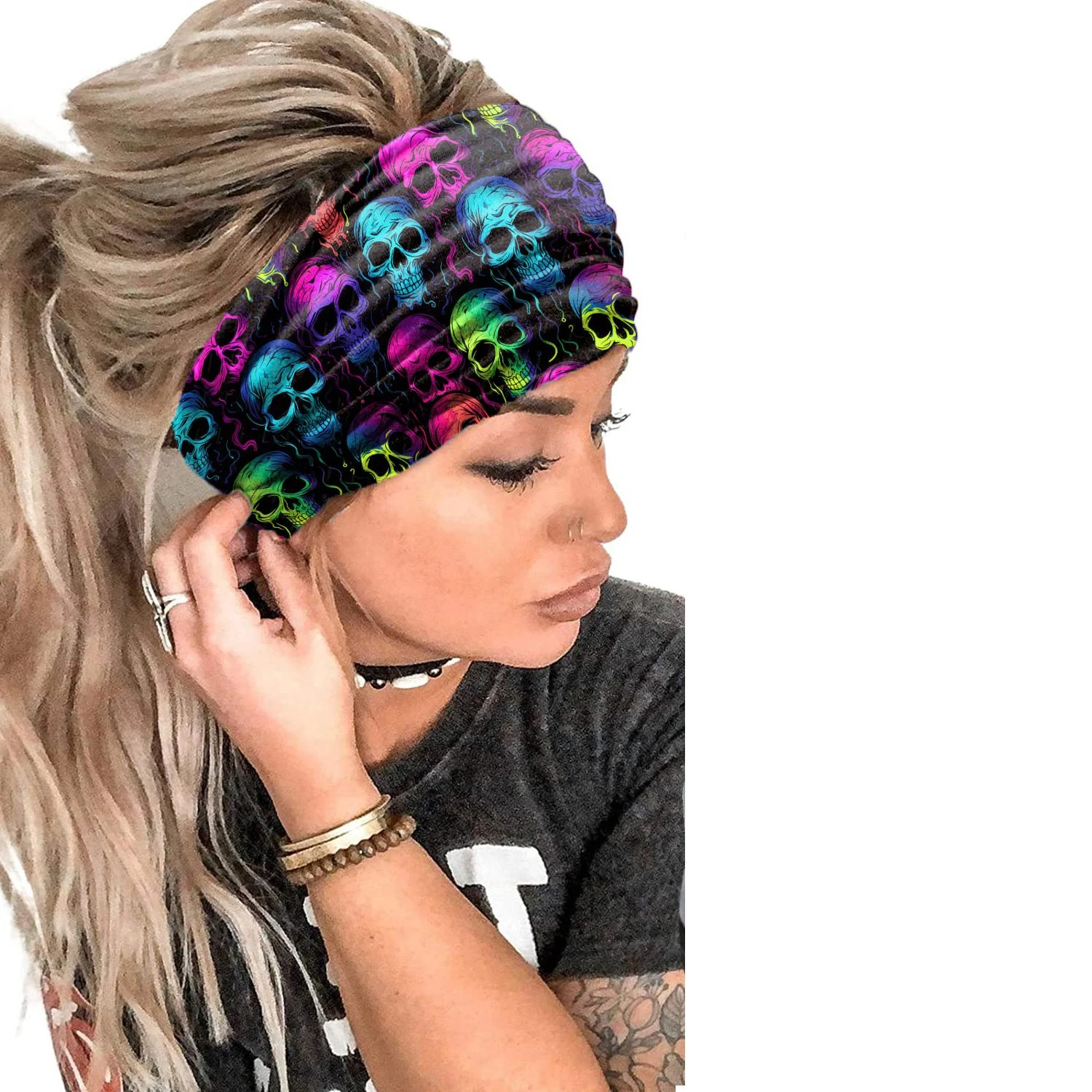 Headband Skull print Headband Sports Yoga Elastic Wide edge Headband Knotting Headband