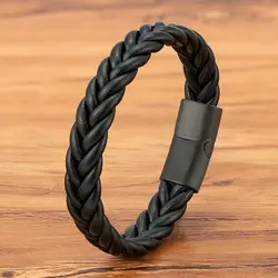 XQNI Classic Braided Leather Bracelet Men Jewelry Charms Design Stainless Steel Punk Bracelets For Men Husband Friend Gift