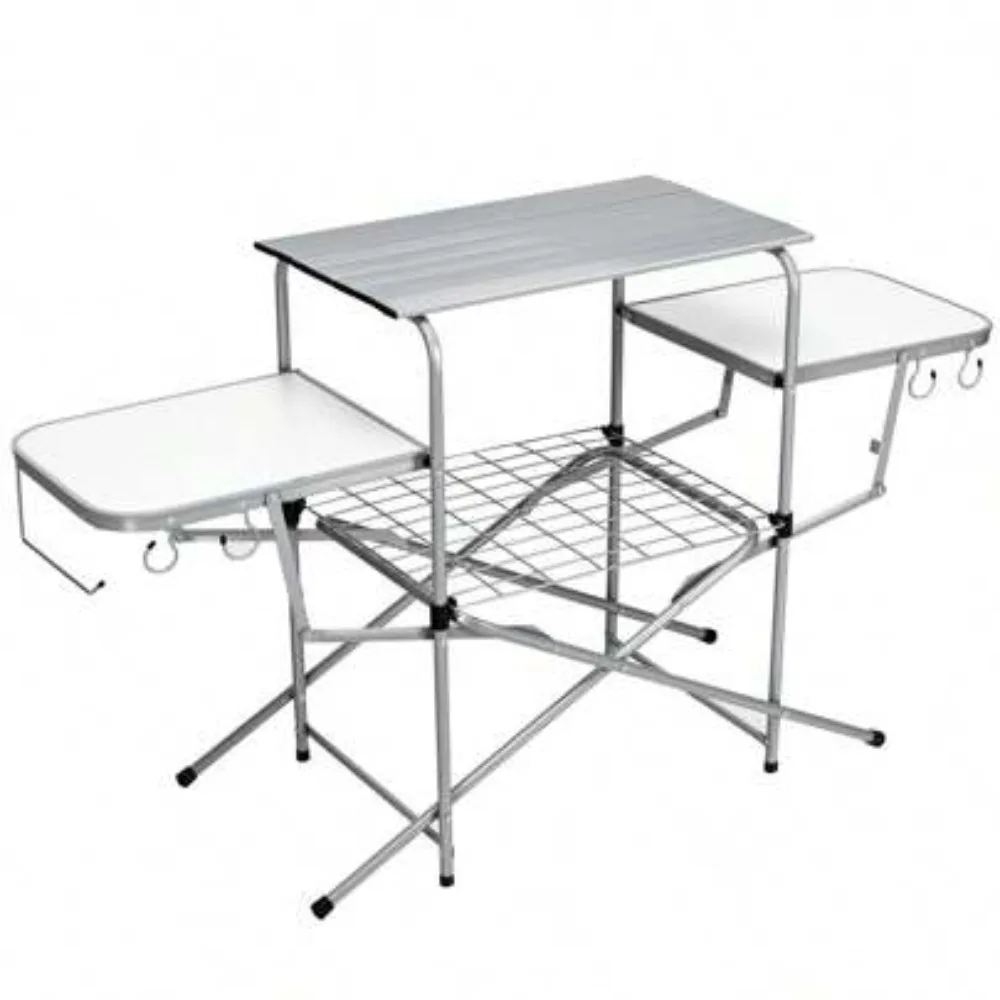 Portable Folding Grill Table Camping BBQ Side Table with Carrying Bag, Lightweight Aluminum Outdoor Cooking Station for Picnic Tailgating Backpacking Beach Patio Garden, Adjustable Legs Quick Setup Rustproof Easy Clean Compact Storage