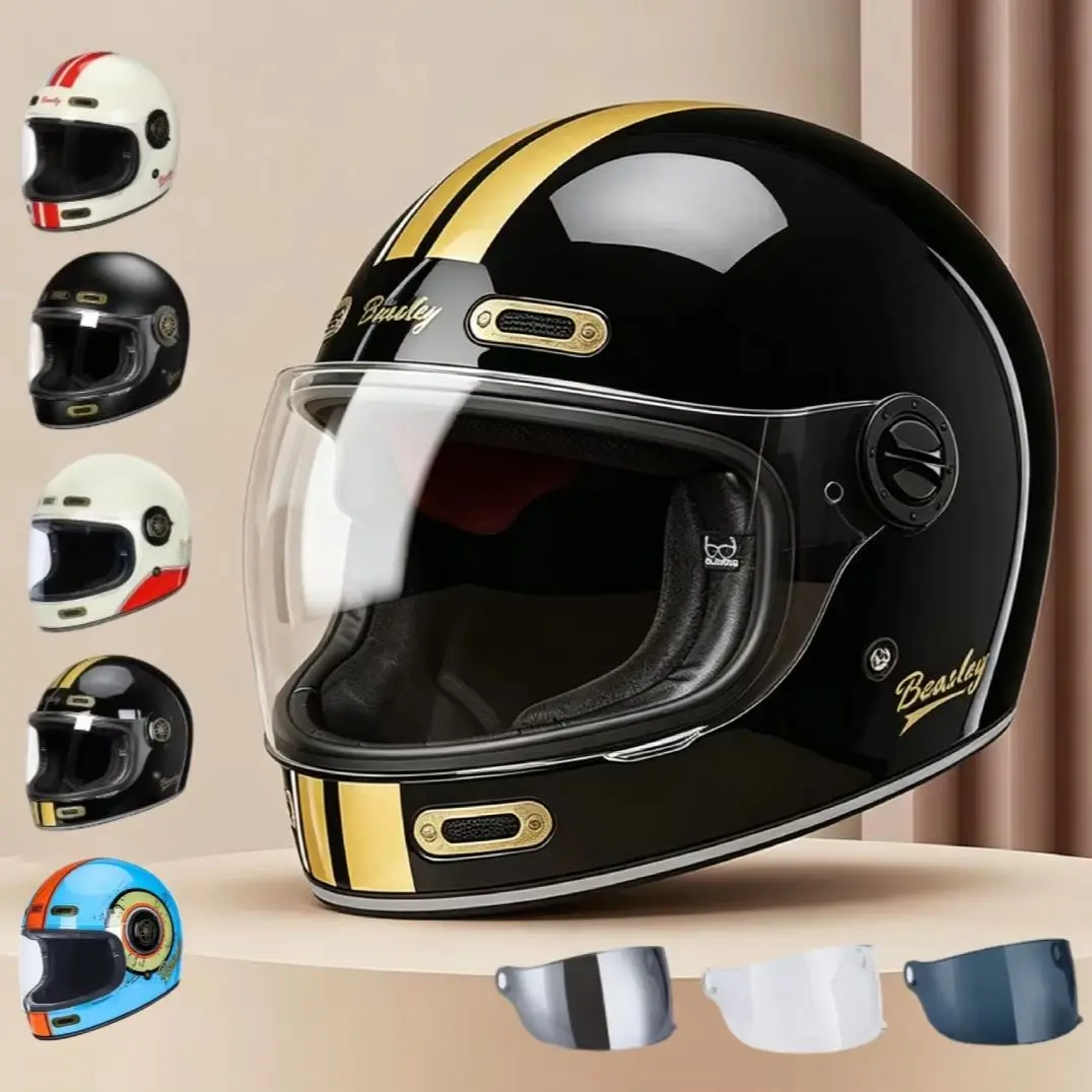 

Fiberglass Retro Full Helmet Hardman Rider Motorcycle Helmet Personalized Fashion Four Seasons Universal Racing Helmet