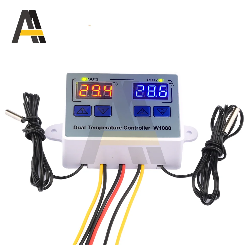 W1088 Dual LED Digital Temperature Sensor Meter Controller Electric Heating Thermostat 12V 24V 220V for Aquarium Incubator