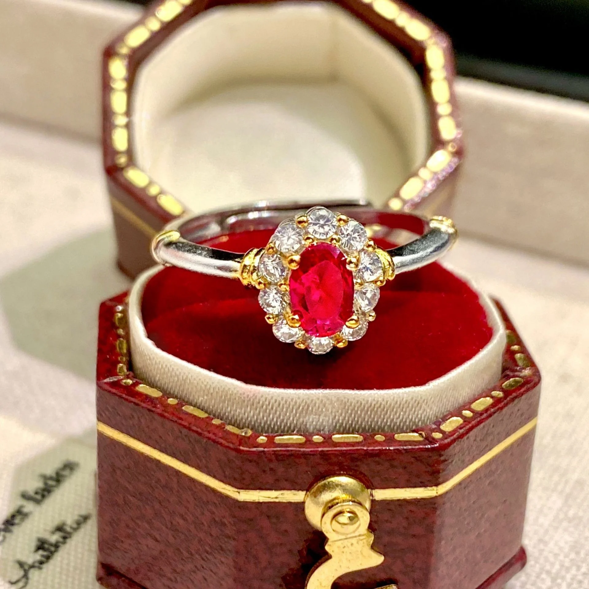 

925 Sterling Silver, Super Sparkling Vintage Style Ruby Ring, Plant-inspired Pigeon Egg Shaped Index Finger Ring for Women