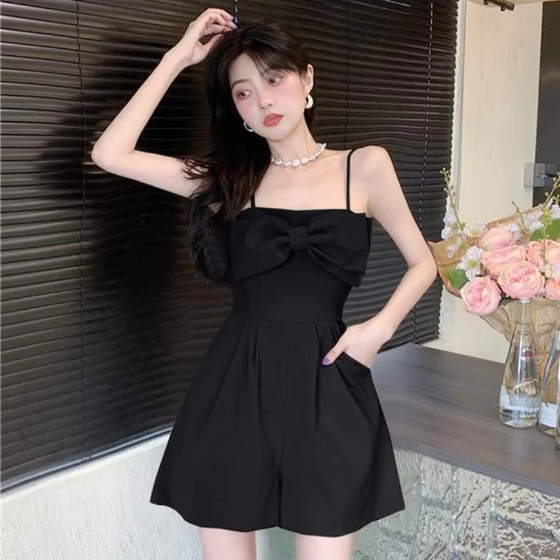 Rompers Women Bow Loose Korean Style Ladies Vintage Special Summer Simple Elegant Solid Daily Casual Fashion All-match Cozy New