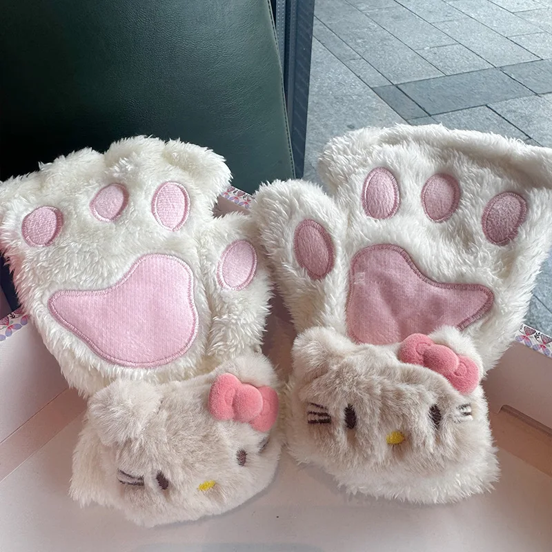 Miniso children's kitten with leaking fingers gloves girl warm baby girl princess cute half finger cat claw thickened student