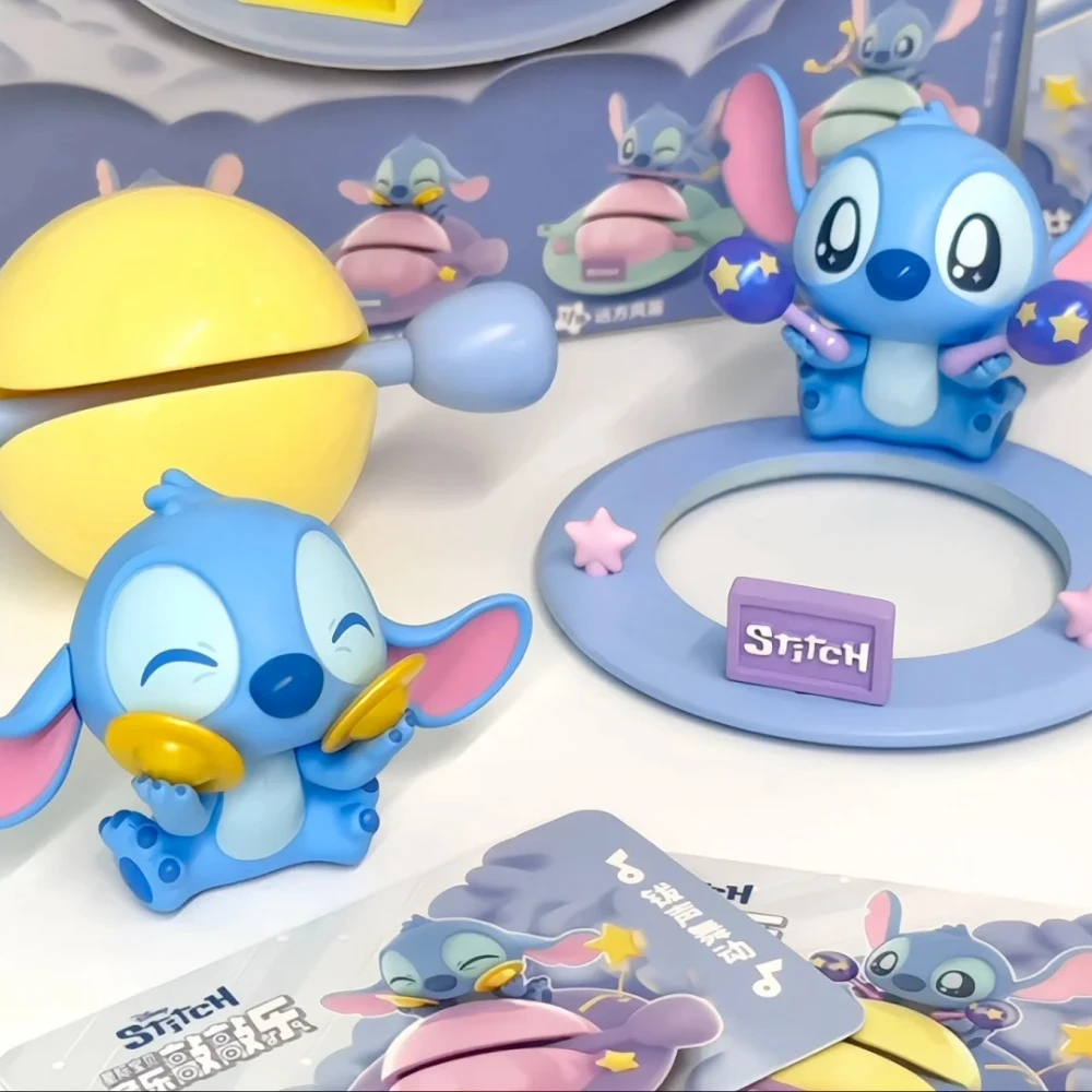 Disney Stitch drewniana ryba muzyka Knock seria muzyczna pudełko z niespodzianką Kawaii wymienna lalka prezenty-niespodzianka ozdoba na biurko kolekcja zabawek