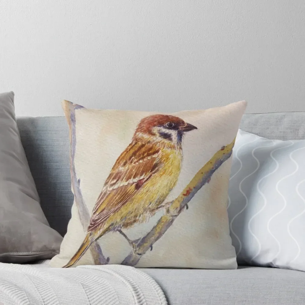 

Watercolor Sparrow illustration Throw Pillow Cushions Cover Rectangular Cushion Cover pillow