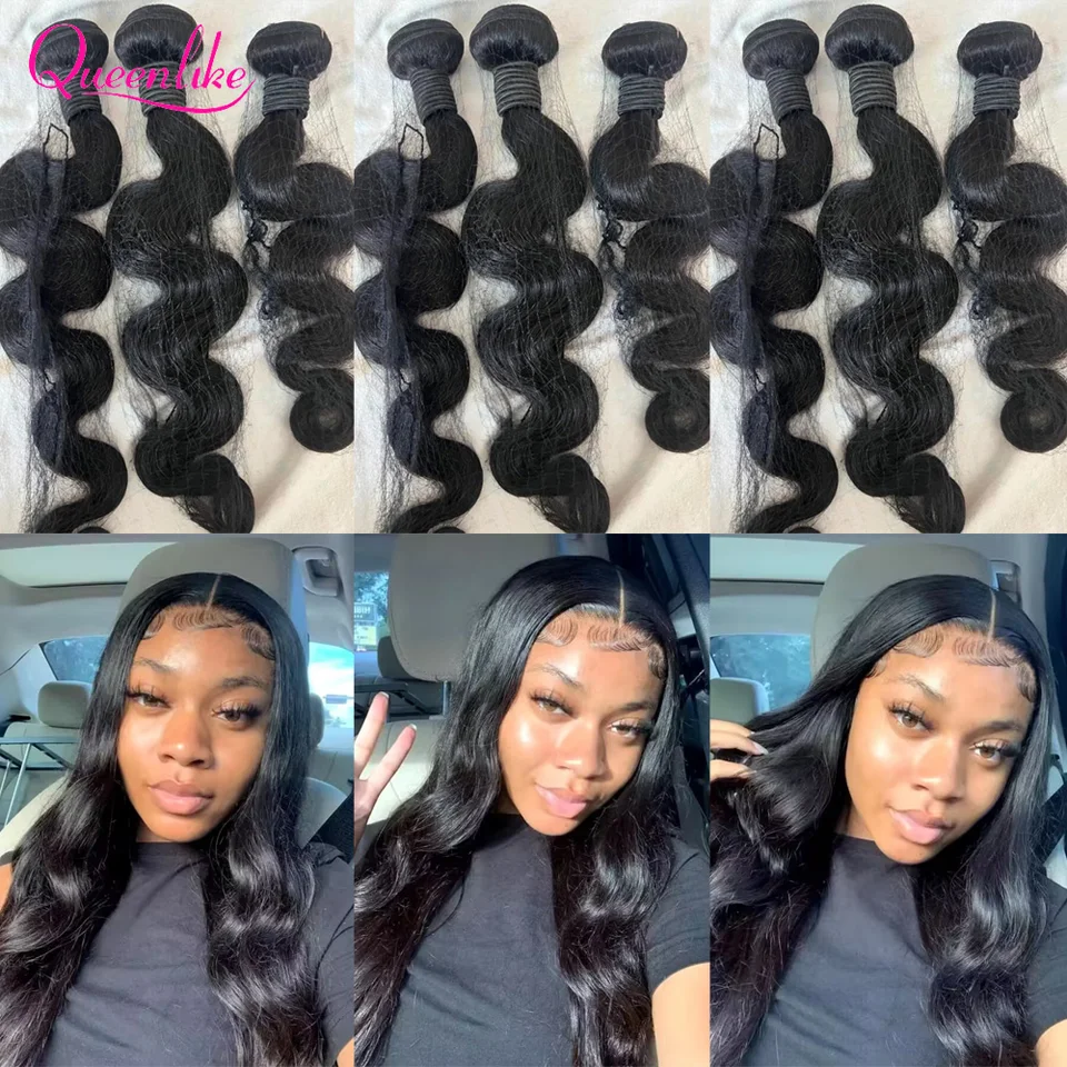 Queenlike 24 24 24 Pulgadas Paquetes Body Wave Cabello Humano 12A Brasileño Crudo Tejido 1/3 PCS Extensiones de Cabello Humano 8