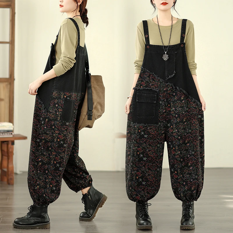 

plus Size Denim Overalls Faionable Casual Print High Waist Long Pants Women's Spring Summer Autumn Winter Casual Jeans