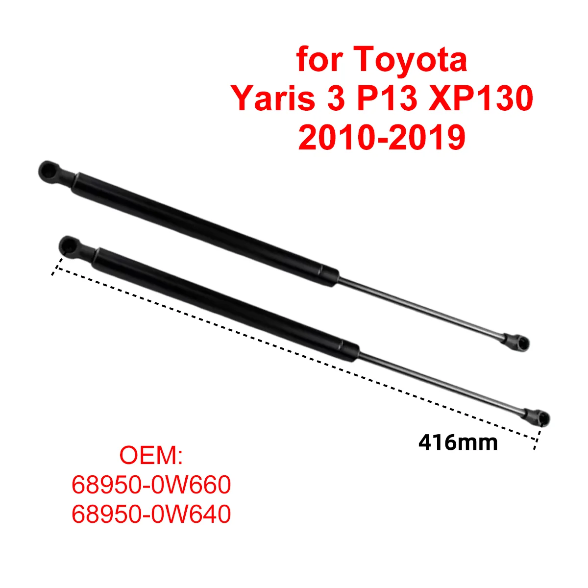 Image of 2 Stück 68950-0W660 Auto-Heckklappen-Gasdruckfedern Heckklappen-Hebestützen für Toyota Yaris 3 P13 XP130 2010-2019