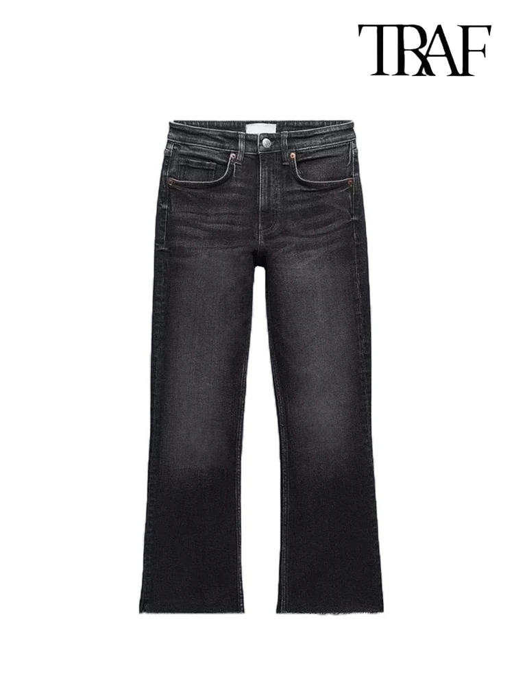 TRAF Damskie jeansy Vintage Fashion Washed Street Casual Wide Leg Jeans Embossed Loose Damskie spodnie Peplum Pants Straight Leg Loose Denim