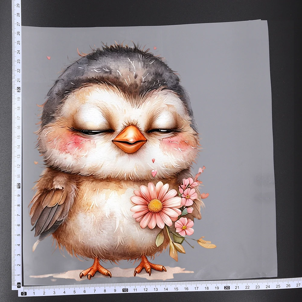 Cartoon Watercolor Painting Of Birds Heat Transfer Patches For Clothes DIY A-Level Washable T-shirts Iron-on Thermal Stickers