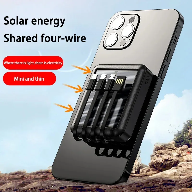 Powerbank Portable Solar Power Bank with Cables 20000mAh External Battery Charger Cases Fast Charging for IPhone Series Samsung - Image 2