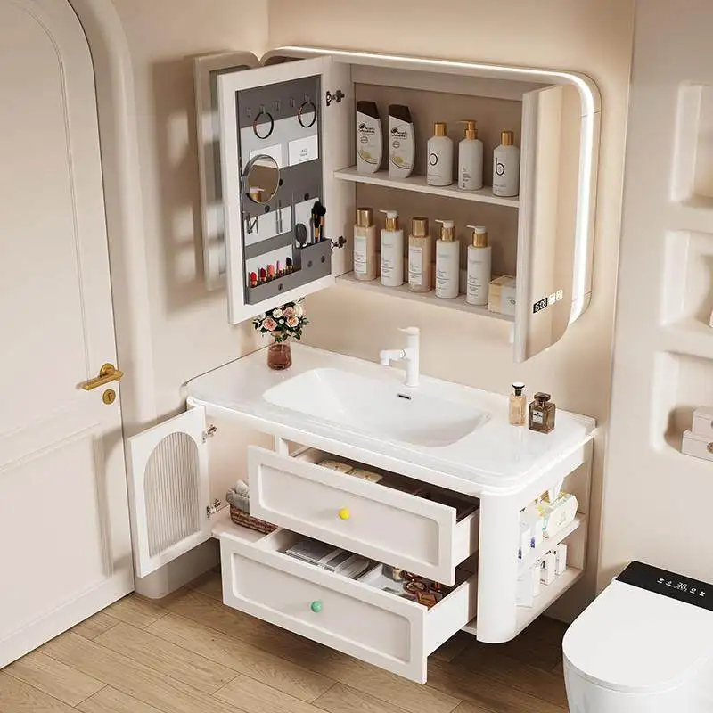 Solid wood side cabinet Smart bathroom cabinet Toilet ceramic integrated basin cabinet combination