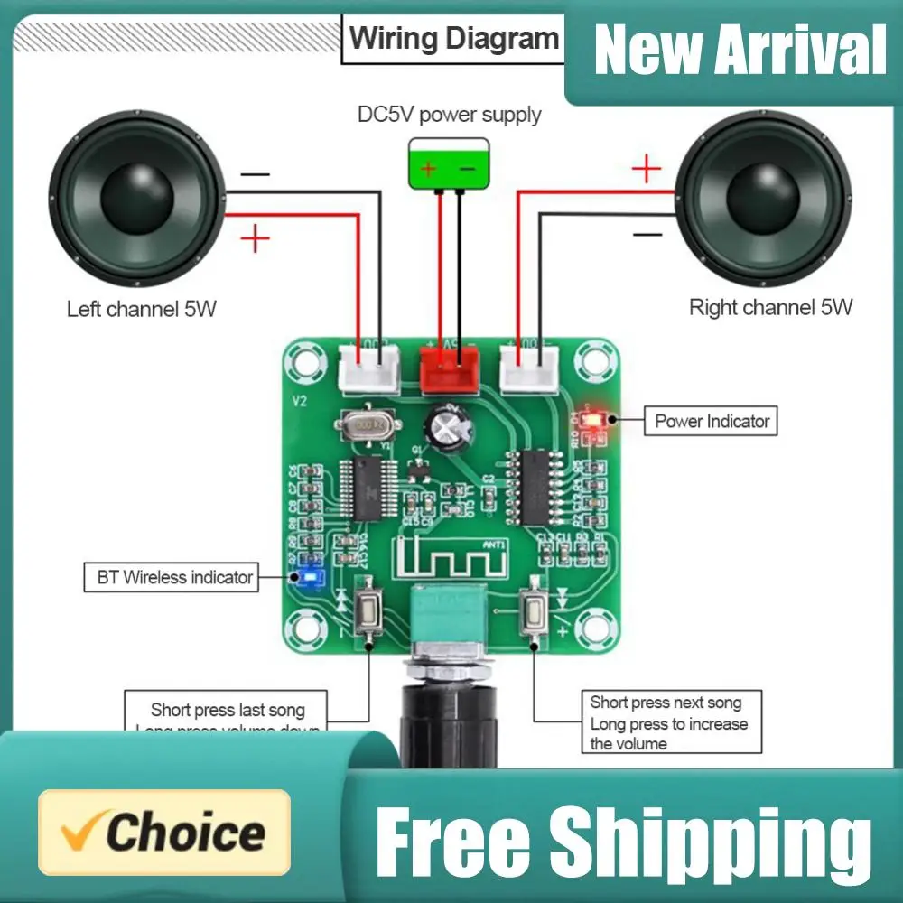 PAM8403 DIY Wireless Speaker Amplifier Board Ultra Clear Bluetooth-compatible 5.0 Stereo Amplifier Board DC5V 2 Channel