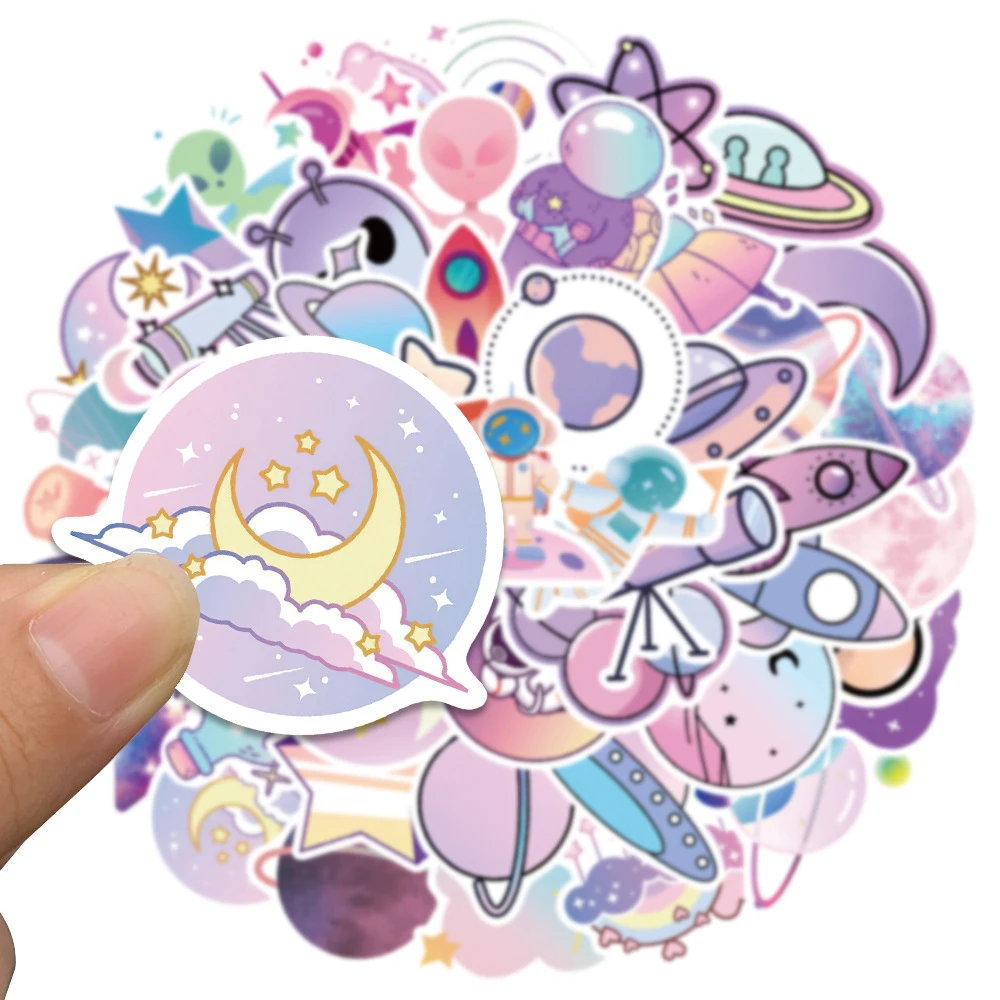 

10/30/50pcs Outer Space Colorful Gradient Planet Stickers Astronaut Cartoon Sticker DIY Luggage Notebook Phone Graffiti Decals