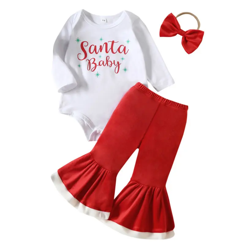 

Christmas Outit For Toddler Infant 3PC Set Clothes Xmas Baby Boy Girl Bow Headband+Romper+Pant Tracksuit