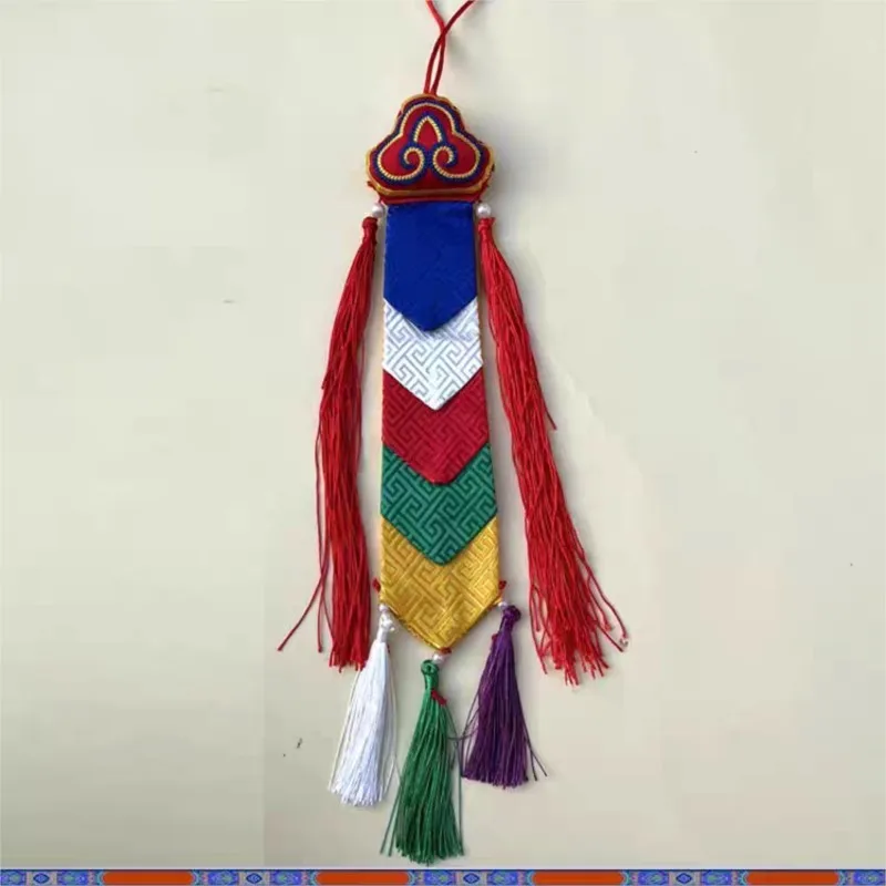 

Tibetan Colorful Flags Eight Auspicious-Tambourine Embroidery Pendant Buddhism Hall Banner Hanging Decoration Buddhist Item