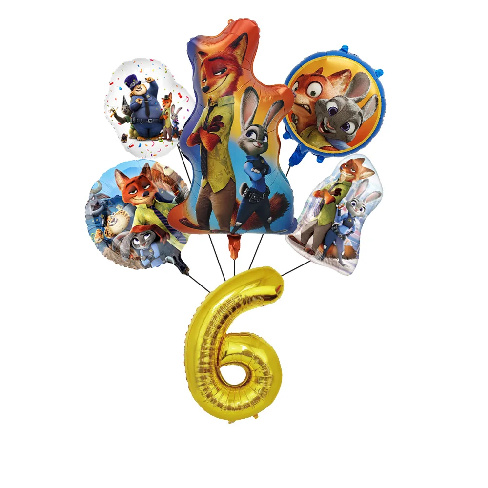 6개입 주토피아 호일 숫자 풍선 신작 애니메이션 영화 키즈 주디 토끼 생일 파티 장식 세트 크리스마스 파티 용품