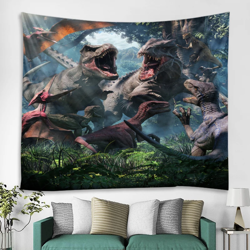 Tapiz de dinosaurios para colgar en la pared, hojas decorativas para el hogar, toalla de playa, esterilla de Yoga, manta, mantel, tapiz de pared